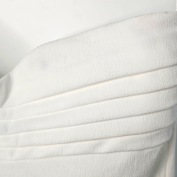 Zara Strapless White Bodycon Stretchy Midi Dress w Pleated Sweetheart Bustline - Picture 9 of 13